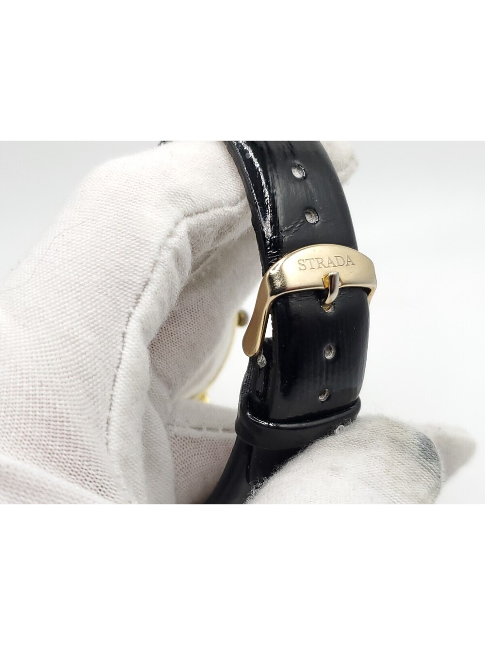 Strada Prisim Gem Quartz Watch Women New Battery Gold Tone Rhinestone Bezel 43mm - Picture 12 of 14